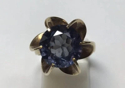 VINTAGE 14K YELLOW GOLD 6CT SYNTHETIC COLOR CHANGING ALEXANDRITE RING SZ 6.75 - Image 1 of 4