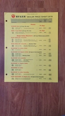 Ruger Dealer Price Sheet 1979 - Image 1 of 2