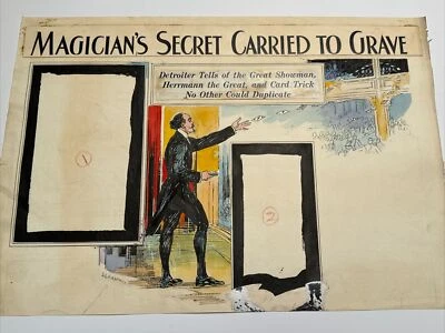 ANTIGUA PINTURA ILUSTRACIÓN JOSEPH L KRAEMER LISTADO FAMOSO ESPECTÁCULO DE MAGIA DETROIT Foto 1 de 4