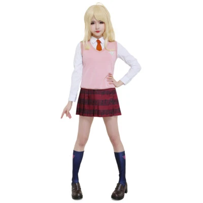 Traje de disfraz de anime para mujer uniforme escolar con suéter chaleco Foto 1 de 4