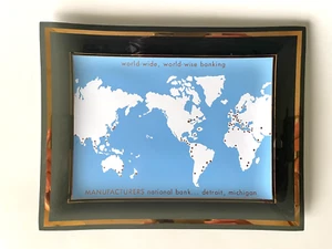 Vintage MANUFACTURERS NATIONAL BANK Detroit MI RAUCHGLAS TABLETT World Wise Bank - Bild 1 von 5