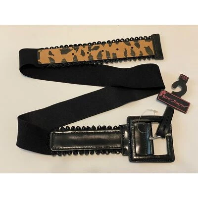 Cinturón para mujer Betsey Johnson elástico negro hebilla grande talla M/L nuevo Foto 1 de 4