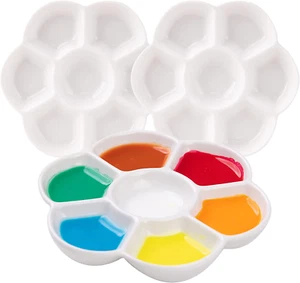 7-Well Ceramic Paint Palette Set – 3 Pcs 4.7'' x 0.6'' Watercolor Tray Gouache  - Picture 1 of 6