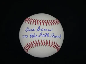 DICK GREEN SIGNED OFFICIAL OMLB BASEBALL W/ "1974 BABE RUTH AWARD" - JSA COA - Picture 1 of 7