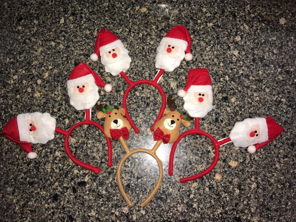 4 CHRISTMAS HEAD BANDS SANTA CLAUS REINDEER NEW NWOT BOYS GIRLS FUN WEAR @@ - Image 1 of 1