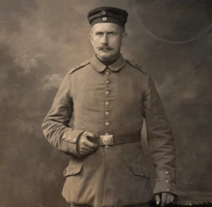 WWI German Soldier With Belt Buckle Real Photo Postcard RPPC - Picture 1 of 3