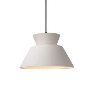 Justice Design Pendant Light Fixture Ceramic Matte Black Bell w/ Bisque Shade - Picture 1 of 1