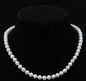 Real 7-8mm Natural White Akoya Freshwater Pearl Necklace 18" - Picture 1 of 6