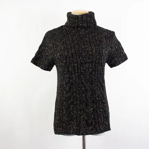 Vtg Jones New York Wool Blend Turtle Neck Cable  Knit Sweater Sz L Short Sleeve  - Picture 1 of 5