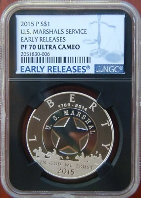 2015 P Silver US Marshals Service Proof Dollar NGC PF70 Ultra Cam Early Release  - Image 1 of 2