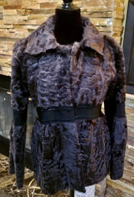 Alberta Ferretti Sheared 蒙古羊皮皮皮大衣 M 码 US 6 EU 42 有内衬 — 第 1/4 张图片