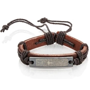 Crucible Leather Spanish Lord's Prayer Adjustable Bracelet (12mm Wide) - Brown - Picture 1 of 1