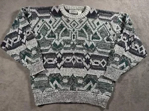 VINTAGE Cable Knit Sweater Mens XL Geometric Fisherman Caterpillar Collar 90s - Picture 1 of 11