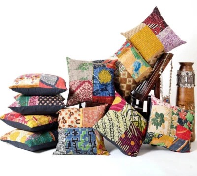 Set of Sofa decorative Cushion Covers Indian Kantha Throw Pillow Covers - Image 1 of 4