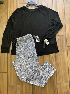 Donna Karan Modal Knit Sleepwear Lounge SET Women’s Size XL Black Gray Animal - Picture 1 of 7