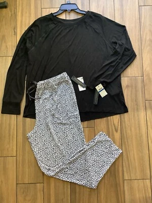 Donna Karan Modal Knit Sleepwear Lounge SET Women’s Size XL Black Gray Animal - Image 1 of 4