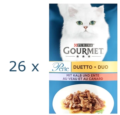 (EUR 11,94 / kg)  GOURMET Perle Duetto mit Kalb und Ente in Sauce: 26x 85 g - Bild 1 von 2