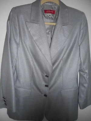 ESCADA Falda Chaqueta Traje Talla 8 38 Gris Plata Blanco Lana Seda De Colección Años 90 Foto 1 de 4