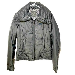 Sean John Jacket Womens Small Black Puffer Zip Up Wide High Collar Zip Pockets - Picture 1 of 8