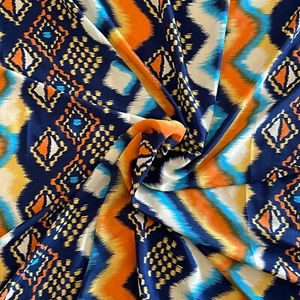 Multicolor Tribal Print Poly Print Chevron Satin Fabric - By the Yard - Picture 1 of 3