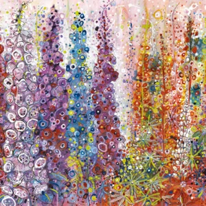Greeting Card by Sally Rich "Dancing Delphiniums" Folk Art Eco-Friendly Carbon 0 - Picture 1 of 1