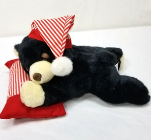 Sleeping Black Bear Plush Snores Breathes Bedtime Lullaby Stuffed Animal Red Cap - Picture 1 of 17