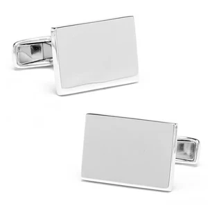 Sterling Silver Infinity Edge Rectangle Engravable Cufflinks - Picture 1 of 4