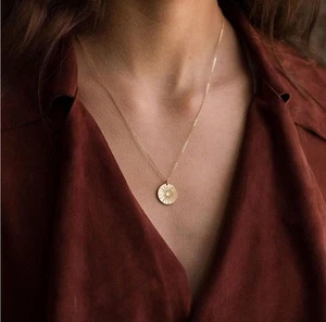 18K Gold Plated Coin Disc Pendant Necklace – Minimalist Layering Jewelry - Picture 1 of 3