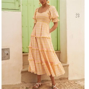 Pink City Prints Ice Cream Gingham Cindy Dress Yellow Gingham Maxi Dress Play - Bild 1 von 7