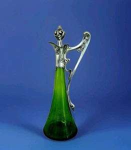 L0566 WMF Jugendstil Karaffe, grünes Glas, Vers. Britannia-Metall, 1900, H=41cm - Picture 1 of 9