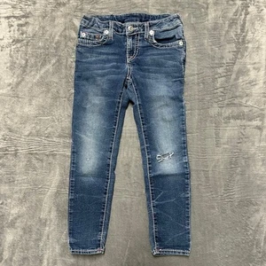 True Religion Straight Jeans Girls Size 7 Light Blue Embroidered Jeans  - Picture 1 of 8