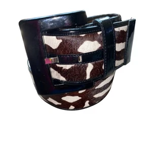 Ann Taylor Cow Print Wide Accent Belt with Black Genuine Leather Trim size Small - Picture 1 of 14