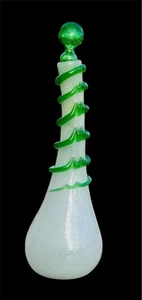 Bouteille col de cygne Pulegoso avec bouchon vert et tourbillon appliqué, bulles, 15,5" de haut - Photo 1/8