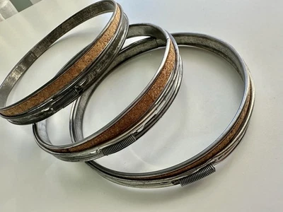 (LOT OF 3) 6" 5" Vintage Round Spring Tension, Cork Lined Metal Embroidery Hoops - Image 1 of 4