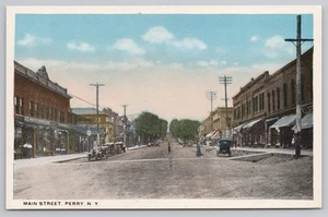 Main Street Perry New York NY Postcard Antique Cars Street View - Picture 1 of 2