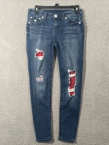 Pantalones de mezclilla True Religion Halle tiro medio súper ajustados desgastados con red roja talla 27 - Imagen 1 de 13