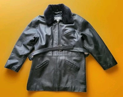 Pelle Studio Wilsons кожаная куртка мужская маленький черный длинный полный молнии подпоясанный пальто - Изображение 1 из 4