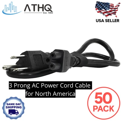 PACK OF 50 AC Power Cord Cable 3 Prong US Plug for PC Desktop Dell XBox Cisco - Image 1 of 4
