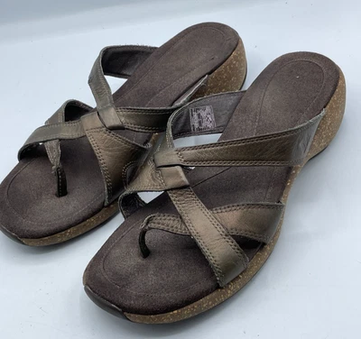Merrell Brown Bronze Leather Toe Sandals Low Wedge Shoes Women 8 M Mule - Image 1 of 4
