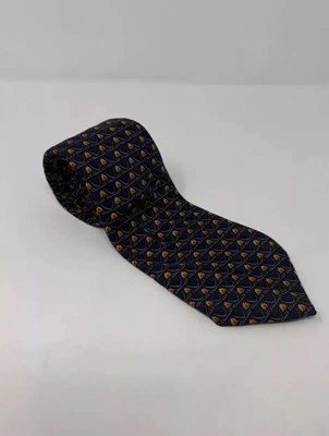 Corbata de seda para hombre Nina Ricci azul marino dorado patrón geométrico hecha en Francia 58x3,75 Foto 1 de 4