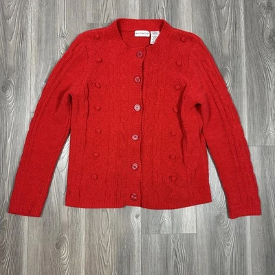 Suéter cárdigan estilo tejido con cable chenilla rojo ciervo blanco para mujer  Foto 1 de 4