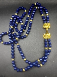 KJL Lapis Blau Gold Perlen Strass Widderkopf Halskette  - Bild 1 von 7