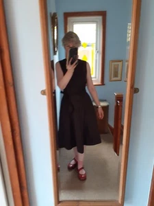 HOBBS chocolate brown Cotton Blend Twitchill sash tie Midi Fit & Flare Dress 10 - Picture 1 of 12