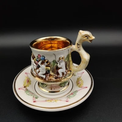 R. Capodimonte Dragon Cherub Espresso Coffee  Cup & Saucer Italy Vintage - Image 1 of 4