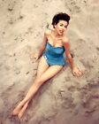 Rita Moreno Barefoot Leggy Pin Up low cut blue swimsuit glamour pose 16x20 Photo