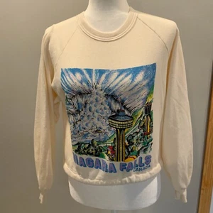 Vintage schwarz Niagra Falls Top Shirt Sweatshirt bauchfreies Oberteil große Taille zum Binden - Bild 1 von 8