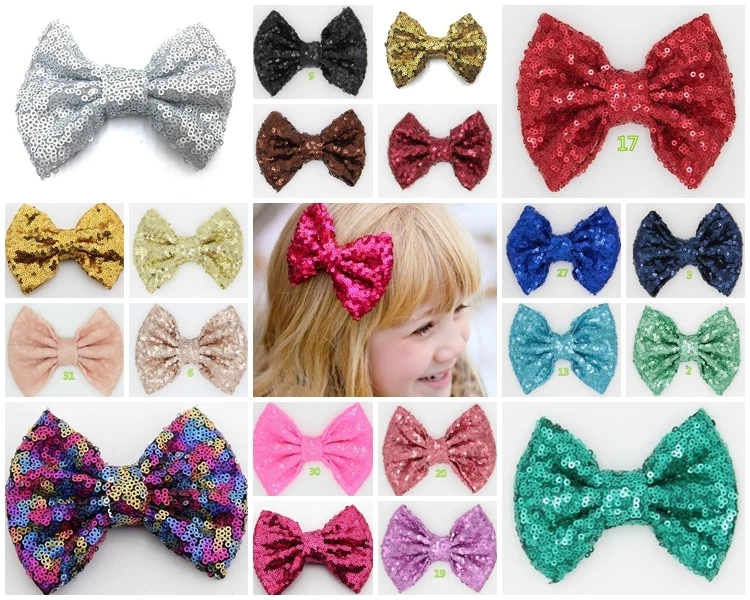 4 Inch Large sequin Glitter Sparkle Novelty Bow Hair Clip Alligator Clips  - Image 1 of 4