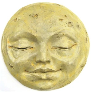 Handgefertigte gelber Mond Wandskulptur, wetterfeste Kunst für Haus, Gartendeko - Bild 1 von 12