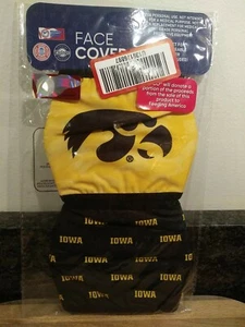 2 Iowa Hawkeyes Gold College Lizenzierte Gesichtsmaske Abdeckungen FOCO Wiederverwendbar Waschbar - Bild 1 von 2