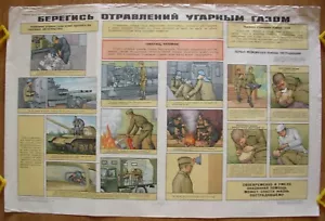 Soviet Russian Poster Poisonings with carbon monoxide Civil Defense Cold War - Picture 1 of 3